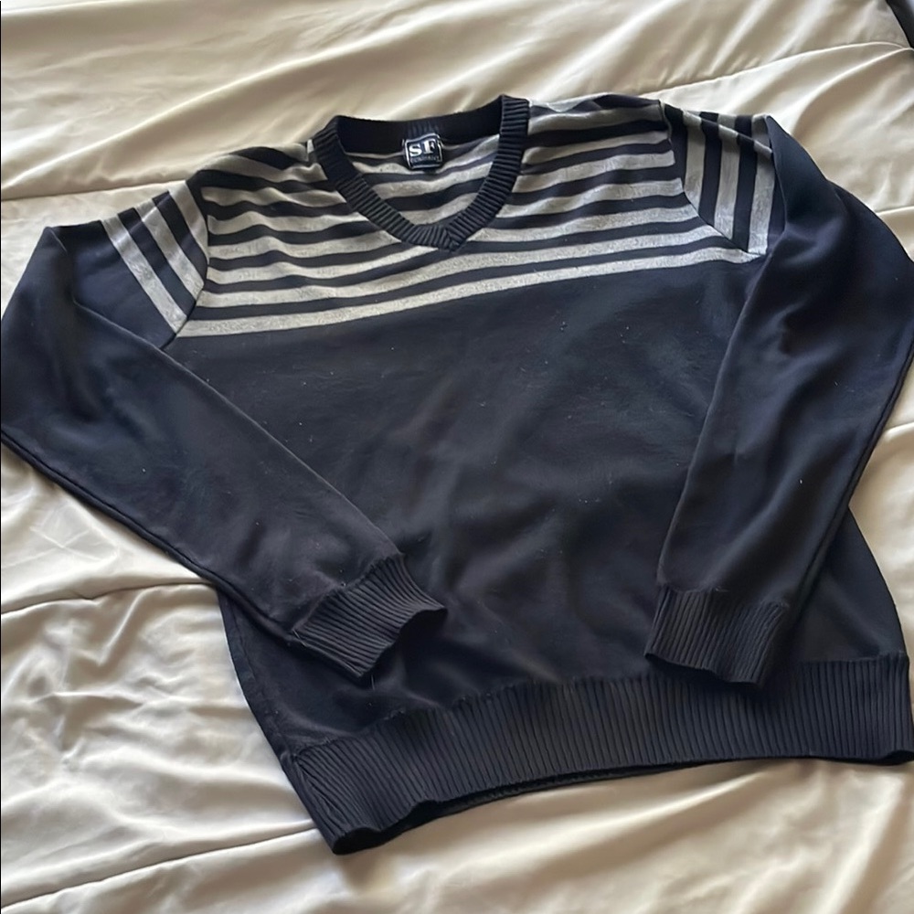 Blue and Gray V-Neck Sweater